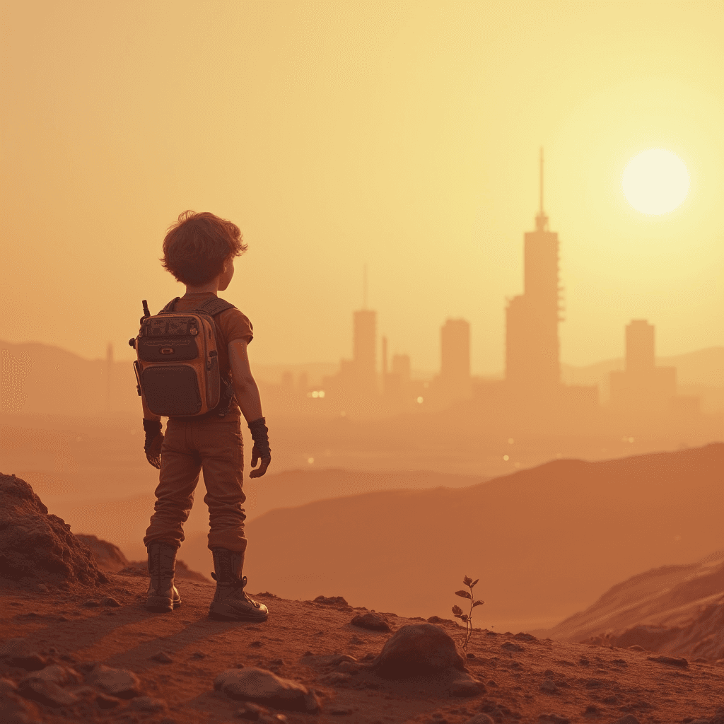 Child looking at Mars city